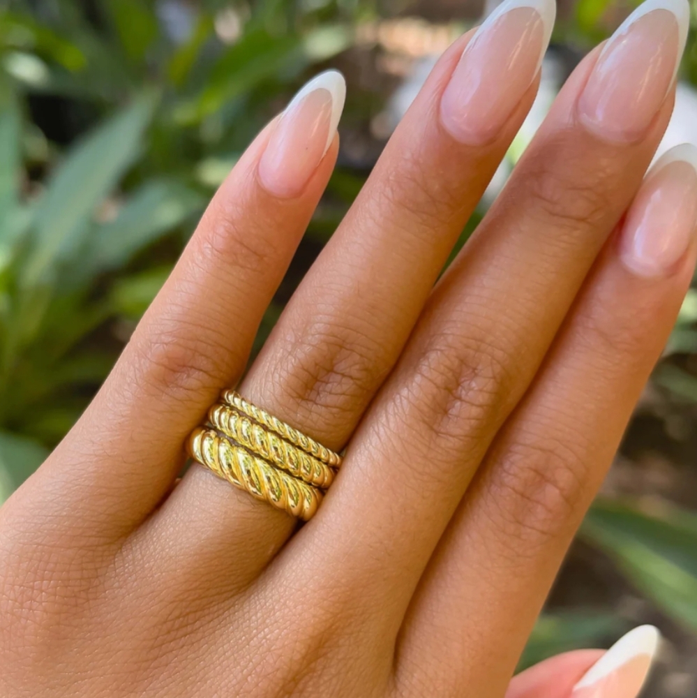 Modern Gents "The Passion" Gold Stacked Rope Design Ring Trio (Size 9)